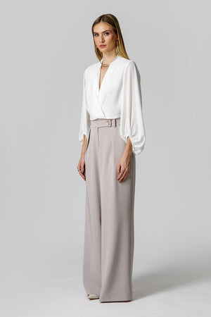 Blusa Transpassada Manga Longa Bufante