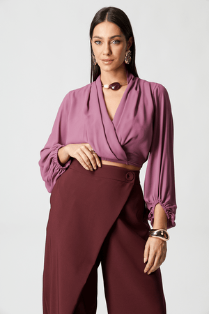 Blusa Transpassada Manga Longa Bufante