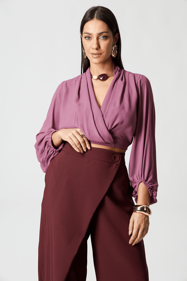 Blusa Transpassada Manga Longa Bufante
