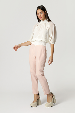 Blusa Com Gola E Barra Franzida - OFF WHITE
