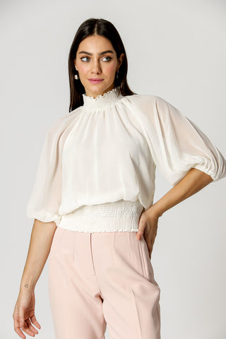 Blusa Com Gola E Barra Franzida - OFF WHITE