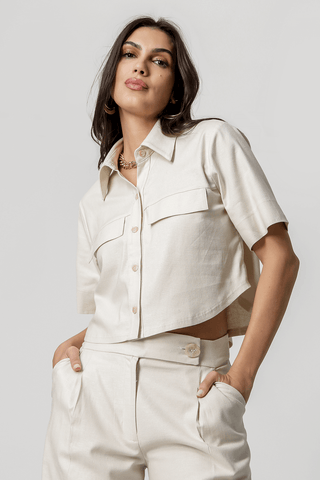 Camisa Com Lapela Manga Midi - CRU