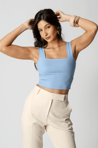 Blusa Cropped De Alça Larga - AZUL CLARO