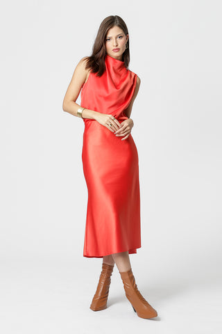 Blusa Cetim Com Gola Degagê - CORAL