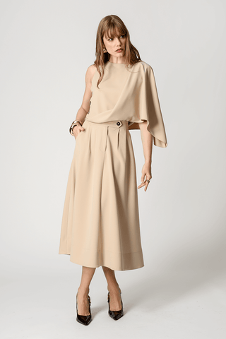 Saia Midi Com Pregas - AREIA