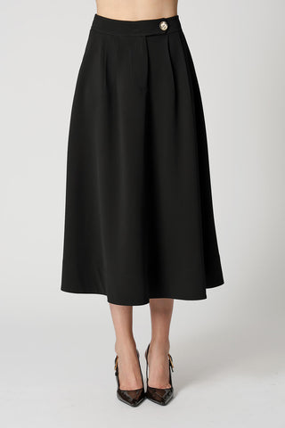 Saia Midi Com Pregas - PRETO