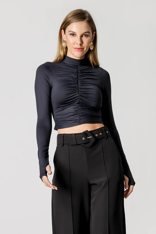 Top corto con cremallera - NEGRO