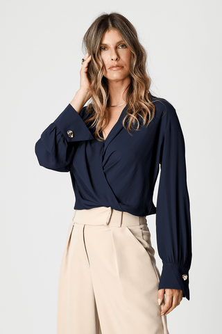 Blusa Com Botão Dourado - MARINHO 4