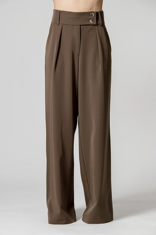 Pantalón con cinturilla cruzada y botones - CHOCOLATE