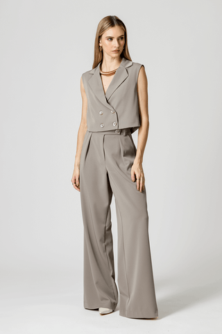 Pantalón con cinturilla cruzada y botones - BEIGE ESC