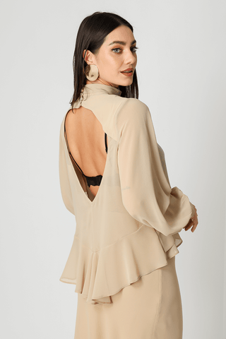 Blusa Bufante Em Chiffon - AREIA
