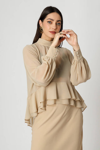 Blusa Bufante Em Chiffon - AREIA