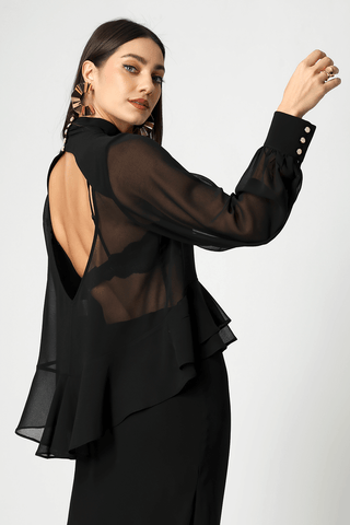Blusa Bufante Em Chiffon - PRETO