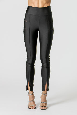 Calça Com Detalhes Vazados Em Tule - PRETO
