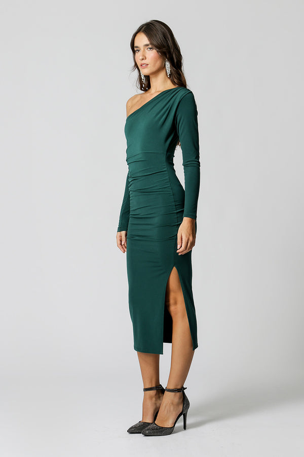 Vestido Midi Ombro Assimétrico