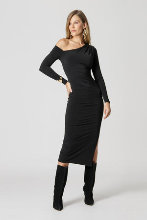 Vestido Midi Ombro Assimétrico