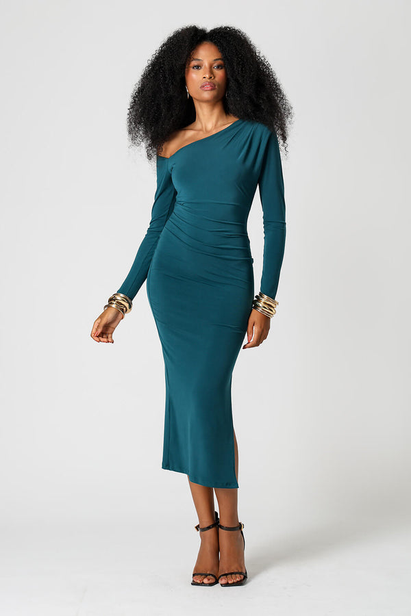 Vestido Midi Ombro Assimétrico