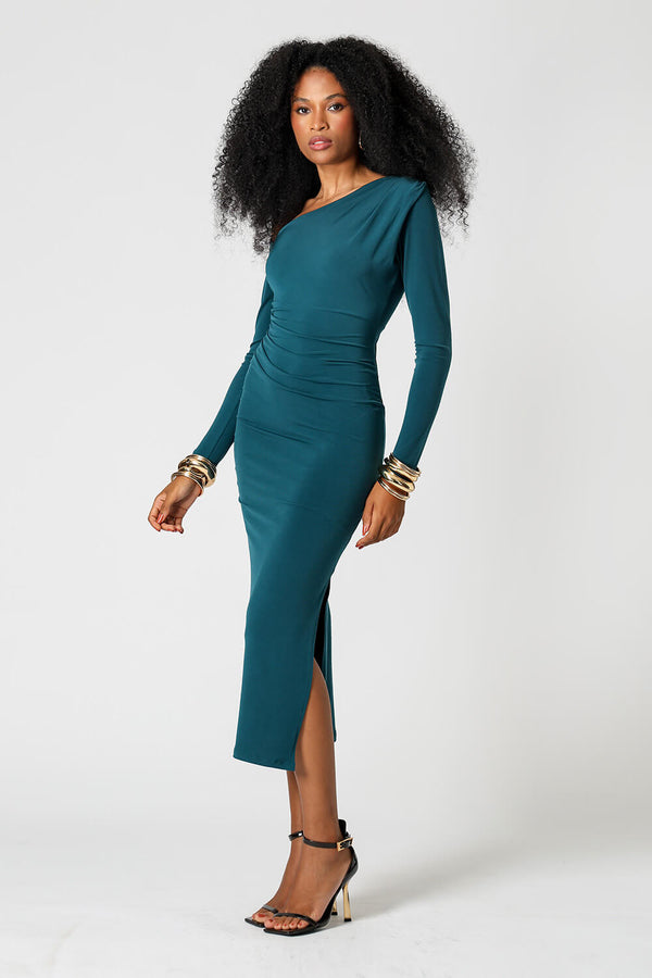 Vestido Midi Ombro Assimétrico