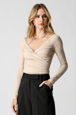 Blusa Franzida Transpassada - AREIA