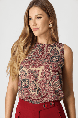 Blusa Estampada Em Crepe Fluido - VINHO 3080