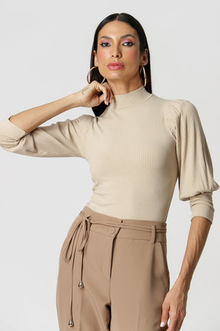 Blusa Manga 7/8 Bufante - AREIA