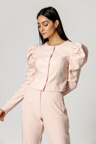 Blusa Manga Bufante Com Pregas - NUDE