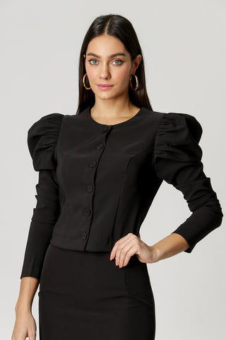 Blusa Manga Bufante Com Pregas - PRETO