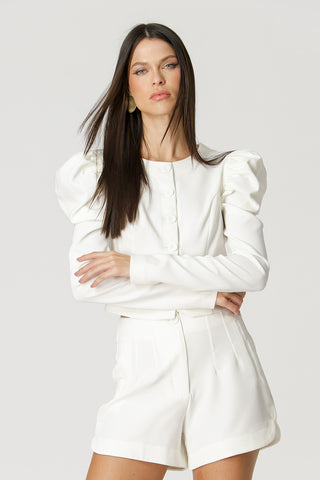 Blusa Manga Bufante Com Pregas - OFF WHITE