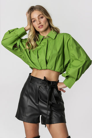 Camisa Cropped Manga Longa - MILITAR
