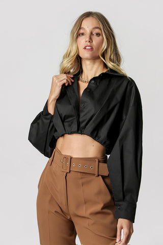 Camisa Cropped Manga Longa - PRETO