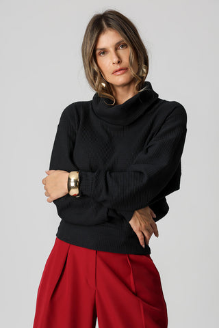 Blusa Sweater Gola Volumosa - PRETO