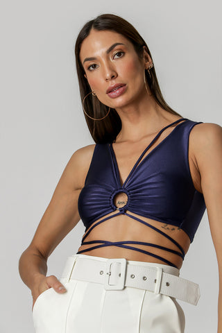 Blusa Cropped Amarração - MARINHO 1