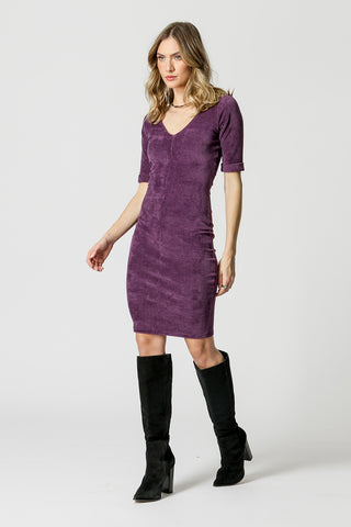 Vestido Com Decote V Nas Costas - ROXO ESCURO