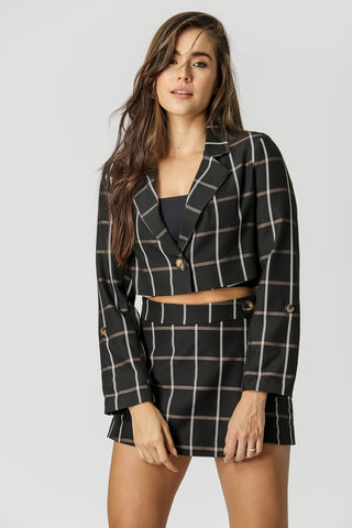 Blazer corto a cuadros - NEGRO