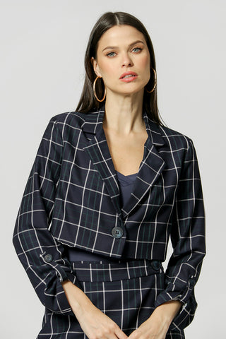Blazer Cropped Xadrez - MARINHO