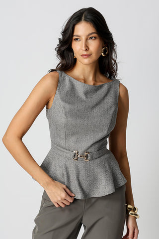 Blusa Peplum Com Cinto - CINZA 90162