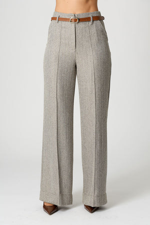 Calça Pantalona Jacquard Chevron Com Cinto