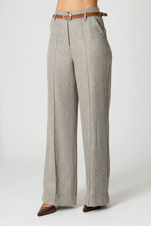 Calça Pantalona Jacquard Chevron Com Cinto