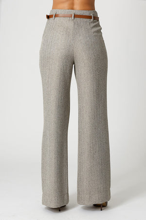 Calça Pantalona Jacquard Chevron Com Cinto