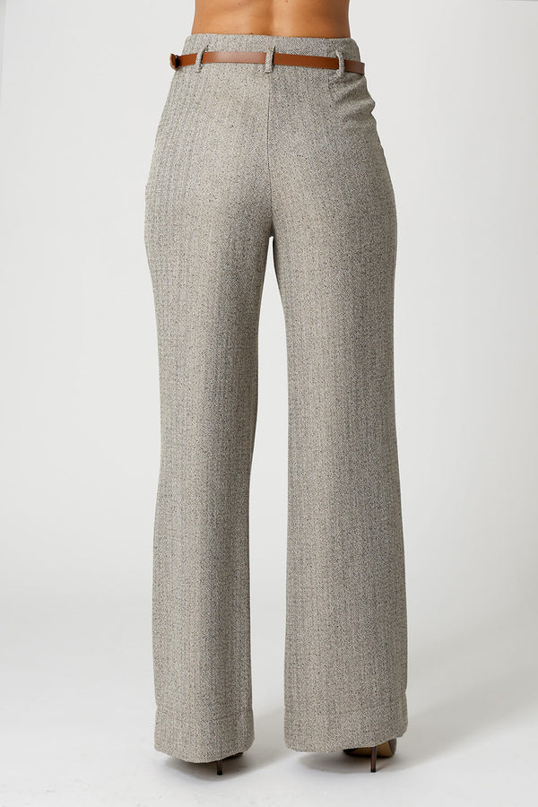 Calça Pantalona Jacquard Chevron Com Cinto