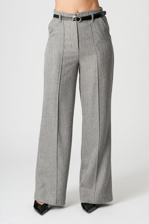 Calça Pantalona Jacquard Chevron Com Cinto