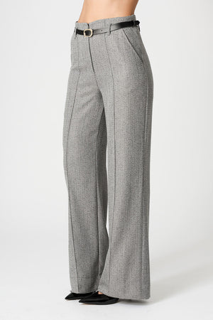 Calça Pantalona Jacquard Chevron Com Cinto