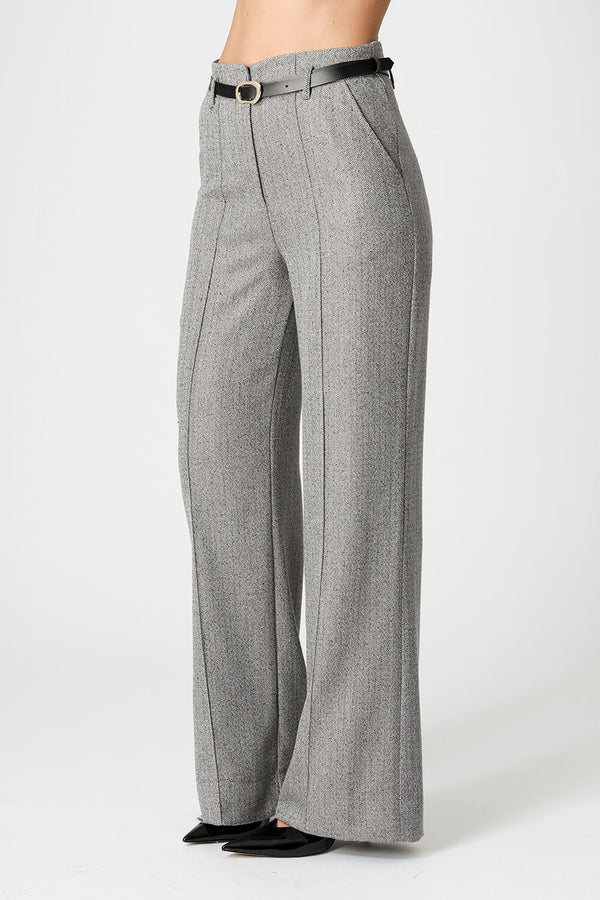 Calça Pantalona Jacquard Chevron Com Cinto