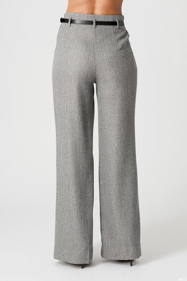 Calça Pantalona Jacquard Chevron Com Cinto