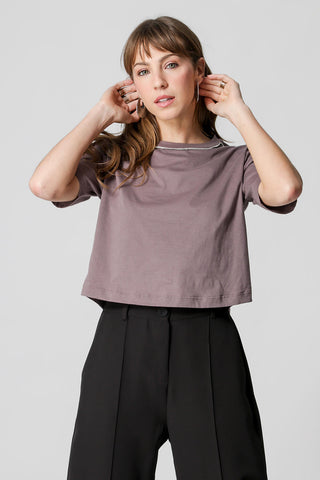 T-Shirt Com Strass No Ombro - CAFE CL 1