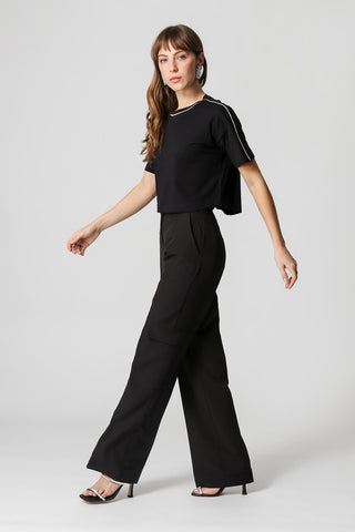 T-Shirt Com Strass No Ombro - PRETO