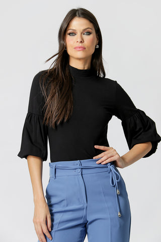 Blusa con mangas globo - NEGRA
