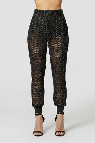 Calça Jogging De Crochê - PRETO