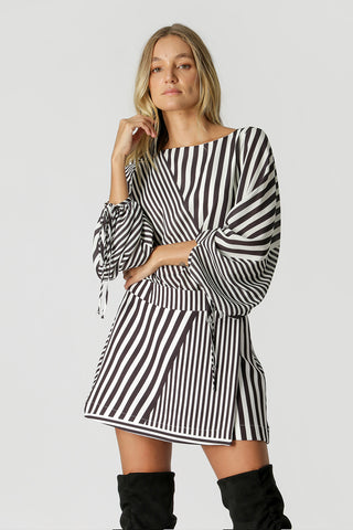 Blusa Manga Laço Estampado - PRETO 7162
