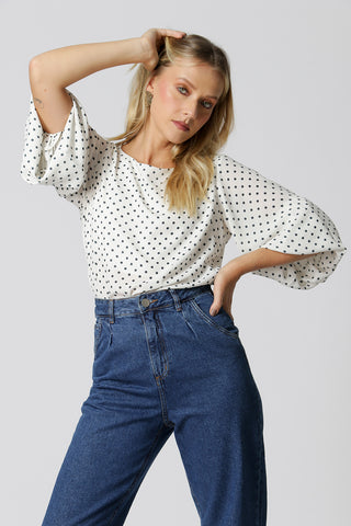 Blusa Manga Laço Estampado - MARINHO 7168